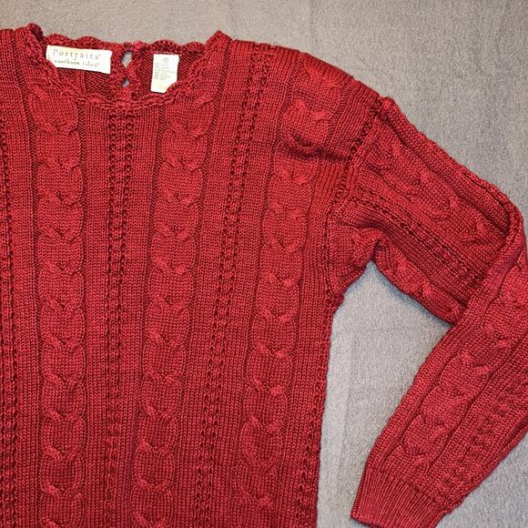 Vtg Irish Fisherman Wool Sweater Medium Cable Knit Holiday Grandma Acedemia - Picture 6 of 9